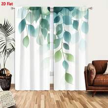 2D Flat Design, 2 Panels Curtains, Adopting 2D Flat Exquisite & Soft Pastel Leaf Arrangement, Sheer Drooping Branches, Creating A Soft & Dreamy Ethereal Background. White, Teal, Turquoise Green, Blue Tones Intertwined, Presenting Lightweight &  Natural Beauty. Window Curtains For Bedroom & Living Room Decor, 2D Flat Style, Window Treatments,  Aesthetics, Soft Tones, Sheer Material, Sheer Curtains, Art Window Treatments, Cozy Living Space - 2pcs - Xem 3