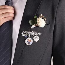 Personalized Wedding Bouquet Photo Memorial Pin - Engraved Heart-Shaped Text + Photo Brooch, Bride's Crystal Commemorative Accessory, Customized Wedding Memory Pin, Bride's Gift Commemorative Gift, Personalized Gift - Corsage - View 3