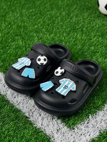 HAHABOBO Kids 3D Soccer Charms Clogs, Black Back Strap EVA Breathable Slide Sandals - Black - View 1
