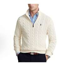 Polo Ralph Lauren Embroidered Knit Sweater For Men Fall/Winter Stand Collar Cable-Knit Half-Zip Thermal Sweater - trắng - Xem 2