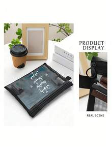 1 Pc Arabic Prints Transparent Mesh Pen Bag, With A Passage Of Scripture " Accessory Organizer Bag - Lightweight Foldable Travel Makeup Pouch, Multi Zippered Storage Bag - Multicolor - View 8