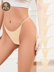 6pcs/Pack Low Waist Sexy Thong Panties, Seamless V-Shape Briefs, Women's Daily Wear Underwear - Apricot - View 2