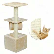 Árbol para Gatos Compacto de 3 Niveles Beige | Torre Rascadora de 90 cm con Plataformas y Postes de Sisal | Base 35x35 cm para Espacios Pequeños - Beis - Ver 7