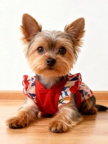 LUCKIE LABO 一件复活节花卉彩蛋印花蝴蝶袖公主裙，适合吉娃娃、小型犬，优雅芭蕾舞风格吊带裙，室内外宠物服装 - 紅色 - 查看 8