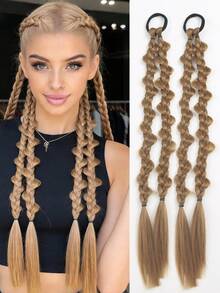 2条长发辫子橡皮筋辫子发纤维合成假发，适合女性日常佩戴和角色扮演 - 彩色 - 查看 7