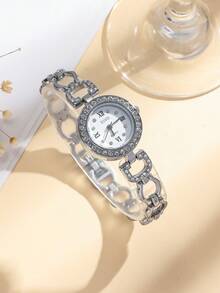 女士简约石英手表手链套装（2件套），适合日常搭配、生日、周年纪念日、万圣节及其他节日送礼，不含礼盒 - 彩色 - 查看 4