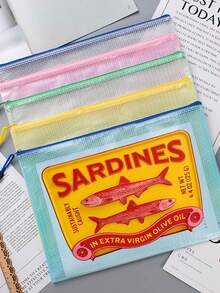 Retro Sardine Waterproof Fashion Beach Bag, 3D Printed, Cartoon Rainbow Trout, Large Capacity Transparent Cosmetic Bag With Nylon Zipper - Multicolor - View 2