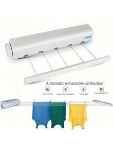 4/5 Foldable Space-Saving Retractable Clothesline Wall-Mounted Plastic Towel Rack With Hooks Home Kitchen Storage Drying Rack Laundry Organization Compact Hanging Solution Bathroom Bedroom Balcony Indoor Outdoor Clothes Air Dry Stand Heavy-Duty Portable Retractable Line - Multicolor - View 2