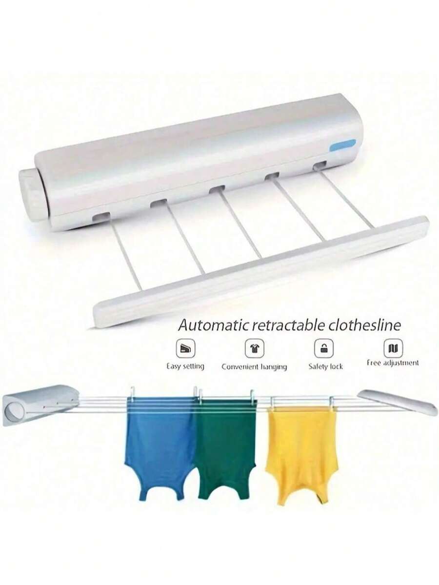 4/5 Foldable Space-Saving Retractable Clothesline Wall-Mounted Plastic Towel Rack With Hooks Home Kitchen Storage Drying Rack Laundry Organization Compact Hanging Solution Bathroom Bedroom Balcony Indoor Outdoor Clothes Air Dry Stand Heavy-Duty Portable Retractable Line