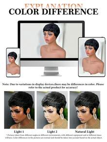 [Pelucas de corte pixie corto] Pelucas de cabello de corte corto natural - Elegantes pelucas de corte pixie corto para mujeres - Peluca de cabello humano mezclado - Natural y Negro - Ver 8