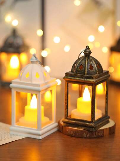 1pc Vintage Home Decor LED Lantern Light, Battery Included, Portable Wind Light, Suitable For Holiday Room Tabletop Decor, Wedding Party Festival Decoration Light, Bedroom Candle Lantern, Hanging Lantern, Black Lantern Light