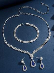 1 Set Women's Teardrop Rhinestone Necklace And Earrings Jewelry Set, Bridal Wedding Party Accessories - Multicolor - View 11