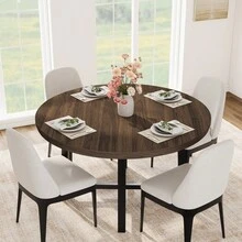 Industrial 47'' Round Dining Table For 4-6 – Space-Saving Wooden Kitchen Table – Sturdy Metal Frame – Perfect For Dining Room Or Kitchen – No Chairs Included - 棕色 - 查看 6