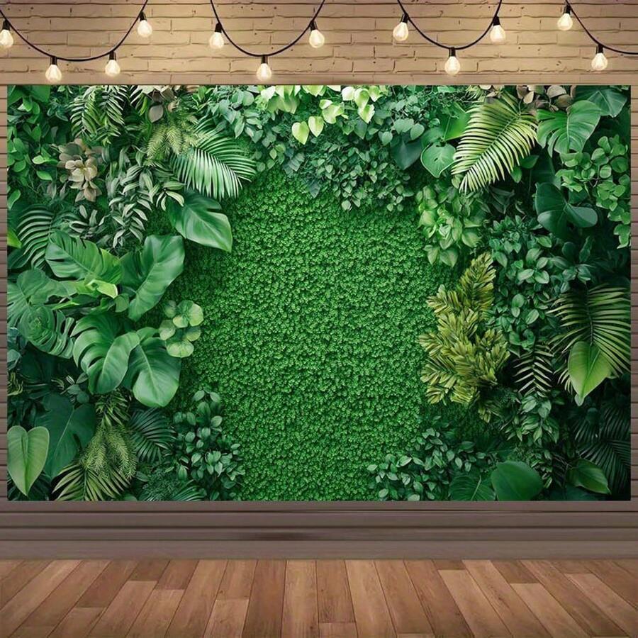 1 Piece Rich Green Tropical Leaf Backdrop  Featuring Vivid Plant Scenes And Realistic Jungle Atmosphere, Suitable Weddings, Events, And Home Decor, Polyester Fiber Material, Multiple Sizes Available, Event Background| Natural Leaf Design| Durable Backdrop, Tropical Decor - 彩色 - 查看 1