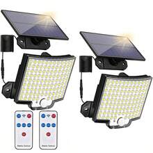 1 Stück 56/106/160 LED Solar Wandleuchte mit Bewegungssensor, wasserdicht, geeignet für Außenbereich Garten Villa Balkon Wandbeleuchtung (Die SOS-Taste auf der Fernbedienung hat keine tatsächliche Funktion) - Verschiedenfarbig - Übersicht 2