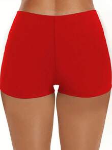 高腰复古做旧弹力紧身运动休闲短裤 夏季度假沙滩 - 紅色 - 查看 4