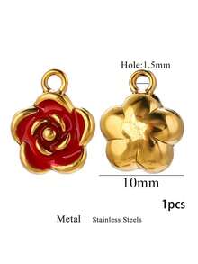 1个5/8/10毫米不锈钢吊坠，金色珐琅玫瑰花，用于珠宝制作DIY耳环、项链、手链，批发 - 彩色 - 查看 18