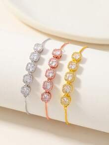 1pc Elegant Versatile Square Inlaid Pull Bracelet, Suitable As Holiday Gift For Friends, High Cost-Effective Luxury Accessory - Square Pull-out Bracelet - View 8