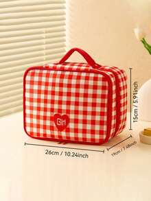 Personalized Embroidered Name Custom PVC Checkerboard Pattern Toiletry Bag, Women's Travel Makeup Organizer, Portable Large Capacity Cosmetic Bag, Birthday Bridesmaid Gift, 3 Colors Available - Multicolor - View 6