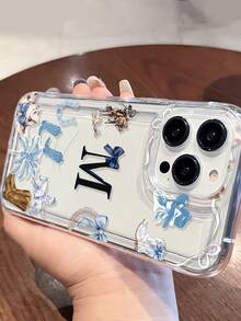 1pc Minimalist Blue Western Cowboy Letter Pattern Transparent TPU Shock-Absorbing Anti-Fall Anti-Fingerprint Phone Case, Compatible With IPhone 16/16Pro/16Plus/15/15ProMax/15Pro/11/12/13/14ProMax/11Pro/11ProMax/12Pro/12ProMax/13Pro/13ProMax/14Pro/14ProMax, Soft Shell, High-End Creative - Multicolor - View 3