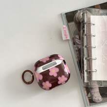 复古简约棕色底粉色蓝色毛绒花朵挂环耳机保护套，兼容 Pro 2、Apple 4 简约新款 3 代耳机，女士适用 - 彩色 - 查看 12