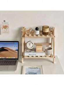 1pc Vintage Wooden Desktop Storage Rack/Display Shelf - Dual-Layer Storage Rack, Multifunctional Foldable Design, Suitable For Home Decor, Multi-Layer Desktop Storage, Office Flower Rack, Home Storage & Display Of Bracelets,Wooden Flower Stand, Earrings, Office Accessories, Plant & Spice Display - Wooden Surface, Trapezoid Design, Space-Saving, Easy Assembly - nhật ký - Xem 4