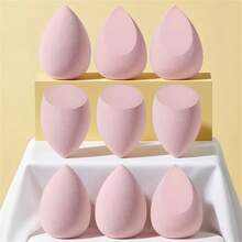 Esponja de maquillaje de tamaño grande, forma de gota de agua angulada, uso dual en seco y húmedo, no absorbente, suave y elástica, adecuada para todo tipo de piel, para base de maquillaje, corrector, BB cream, loción, esponja de maquillaje reutilizable, herramienta cosmética práctica para viajar - Rosa Pálido - Ver 8