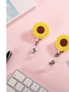 Retractable Rhinestone Sunflower Badge Reel Clip, Suitable For Nurses, Doctors, Office Personnel - C-Yellow - View 6