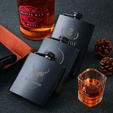 1pc Personalized Leather Flask, Groomsman Gift, Best Man Gift, Leather Flask, Customized Engraved Groomsman Flask, Wedding Flask, Engraved Dad Gift, Groom Gift, Boyfriend Gift, Husband Gift, Unique Groomsman Proposal Gift For Wedding And Bachelor Party - Black - View 3