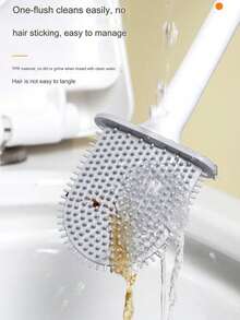 1pc Soft Silicone Toilet Brush With Detachable Handle, Wall-Mounted No Blind Spot Toilet Brush With Base, Bathroom Cleaning Tool - Toilet Brush - View 6