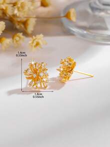 1 Pair Petite Elegant Snowflake Sparkling Cubic Zirconia Stud Earrings, Suitable For Women And Girls Everyday Wear, Winter Vibe - Multicolor - View 4