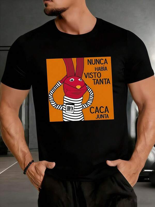 Nunca había visto tanta caca junta en un personaje cómico de conejo con ojos saltones y vestido a rayas que expresa sorpresa esta expresión se traduce a la camiseta de exterior para hombre perfecta para aventuras al aire libre con 220g de confort