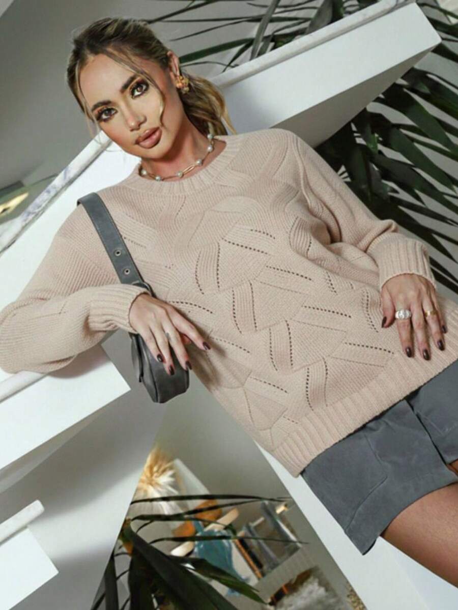 Women's Sweater, Braided Knit, Casual And Elegant, Long-Sleeved, Autumn/Winter - 淺米色 - 查看 1
