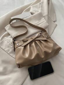 New Autumn/Winter Fashion Versatile Personality Pleated Bow Decor Women's Handbag, Elegant Gentle Sweet Style, Suitable For Shopping, Wallet, Shopping, Young Women, College Students, Newlyweds, White-Collar. Ideal For Office, School, Work, Business, Commuting, Outdoor Activities, Travel, Outings And Other Occasions. - Khaki - View 9
