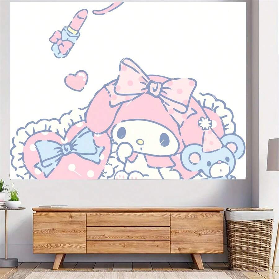 SANRIO 1 tấm tranh treo tường hình nhân vật hoạt hình dễ thương Melody và Lipstick, phong cách đáng yêu, trang trí phòng ngủ hình trái tim cho bé gái, phòng ký túc xá sinh viên, chất liệu nhung màu be nhạt đào, mềm mại và tinh tế. - Nhiều màu - Xem 1