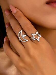 1pc Fashionable Crescent Moon Metal Design Ring, Cute Curved Moon, Versatile For Daily Wear, Festivals, Star & Moon Jewelry Series, Personalized, European & American Style, Hip-Hop Street Vibe Accessory, Simple Yet Elegant Gift - Yellow Gold - View 9