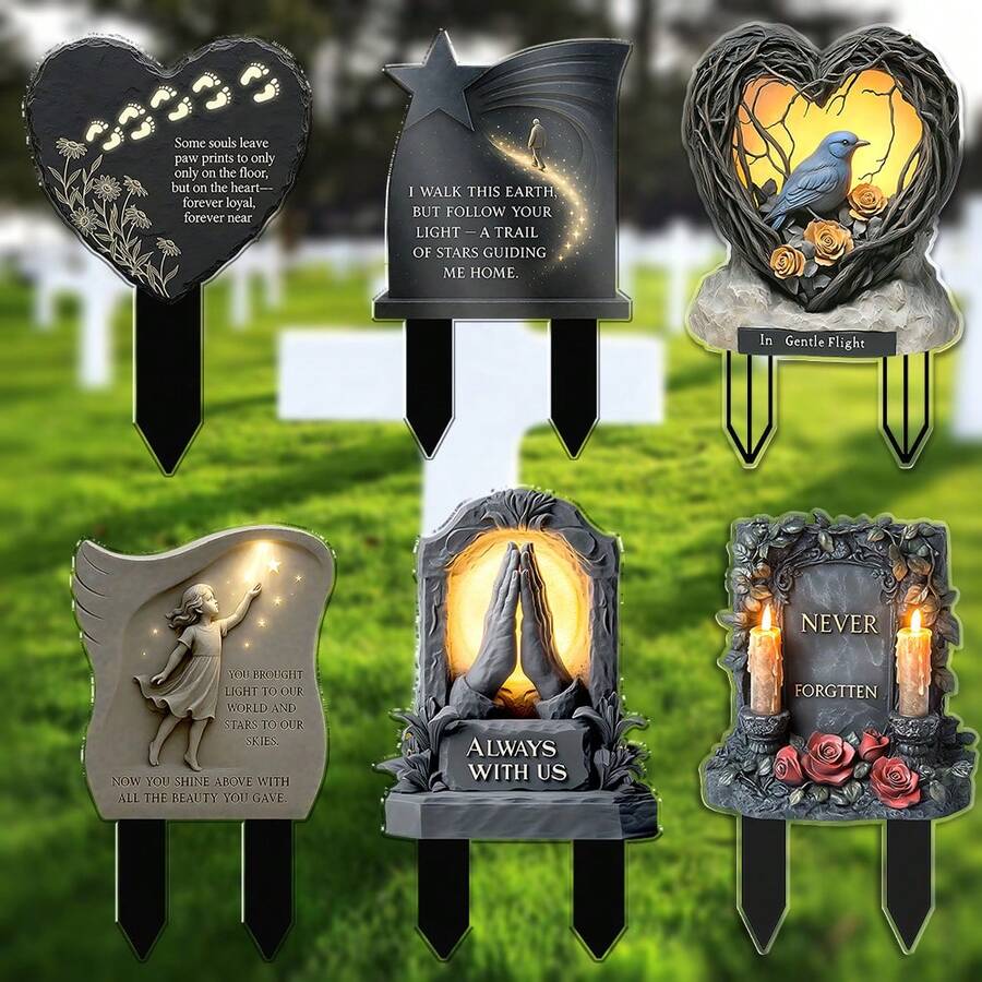 永恒纪念个性化亚克力墓碑 - 向亲人致敬，长期户外保存，多种墓碑纪念桩款式可供选择，经典亚克力户外纪念牌匾，经久耐用 - B - 查看 1