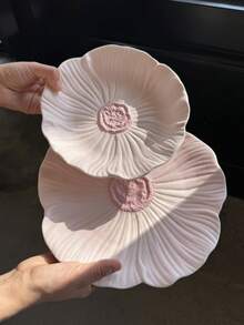 2件套马卡龙色花朵造型餐具，3D浮雕，手绘陶瓷餐具，适用于家庭、餐厅、餐饮服务、节日礼品 - 黃色+粉紅色 - 查看 5