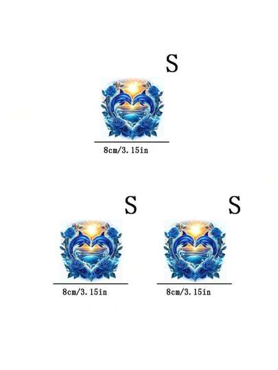 1/2/3片装蓝色爱心海豚图案热转印贴纸，适用于DIY T恤、牛仔裤、连帽衫、包包、枕头（混色），节日工艺品，耐用装饰品，服装点缀，派对装饰