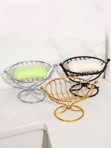 1个金色/银色/黑色铁质高皂碟，中空沥水豪华皂架，浴室梳妆台收纳架 - 多色 - 查看 2