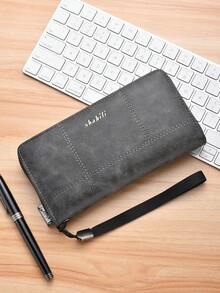 男士长款拉链钱包，大容量多卡位皮革拼接手拿包，时尚商务休闲 - 彩色 - 查看 11