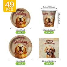 1 Set Dog Birthday Party Disposable Plates, Napkins, Cups, Serves 8 Guests, Suitable For Birthday, Wedding, Theme Party, Family Picnic - Multicolor - View 7