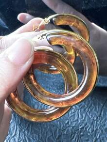 Bộ 2 đôi bông tai bằng thép không gỉ và acrylic nhiều màu sắc, quà tặng. - hổ phách - Xem 2