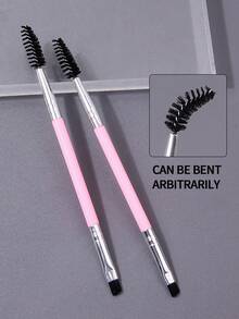 2pcs Double-Ended Spiral Eyebrow Brush, Eyelash Curler Comb, Angled Eyebrow Brush, Precision Eyeliner Brush, Multi-Purpose Makeup Brushes, Beginner-Friendly Portable Makeup Tools,Giveaways - Pink - View 3