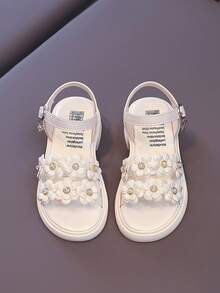 女童花朵高跟鞋公主凉鞋 - 米色 - 查看 2