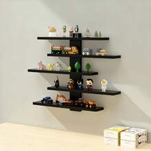 ID IDAODAN 5-Tier Floating Wall Shelves Space-Saving Black Wall Mounted Storage Shelf Minimalist Decor & Display Rack For Anime Figurines Dolls Small Plants Statues Wall Organizer For Bedroom Living Room - 黑色 - 查看 1