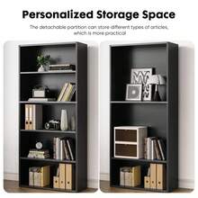 5-Tier Bookshelves With Adjustable Shelves, Floor Standing Bookcase For Home & Office Storage, Black - Black - View 4