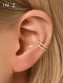 1pc 925 Sterling Silver Geometric Ear Cuff With Rhinestones, Hypoallergenic Gold Earrings, Suitable For Women's Daily Wear - Diamond-studded Geometric Ear Clips - View 1