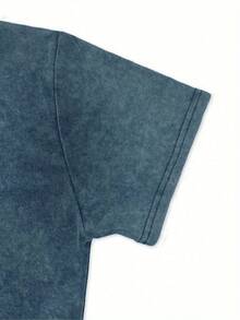 Summer Tops2026Women's Size Redwood National Park T-Shirt - Soft Blue Washed Oversized Round Neck Short Sleeve With Redwood & Mountains Print - Casual -Line Top Suitable For Men & Women, 2025 & 2026 New Year's Giftsummer Clothes Washed Cotton - () - 查看 3