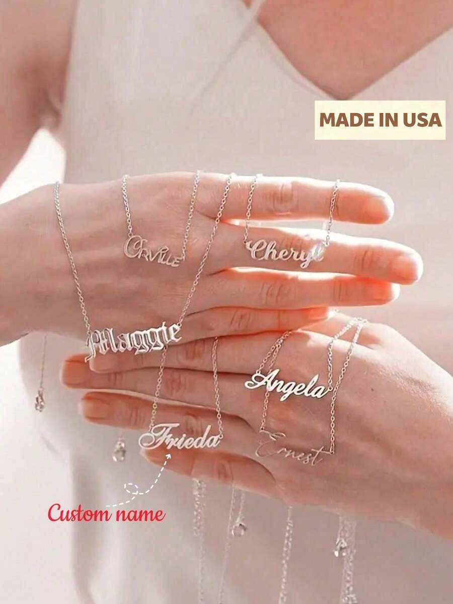 1pc Custom English Name Minimalist Elegant Stainless Steel Necklace Family Dress Holiday Gift Birthday Jewelry Gold Stylish, Fall Fashion, Vintage, Unisex, Simple, Casual, Hipster, Goth, Punk Custom, Personalized, Unique Grandparents For Anniversaries, For Valentine's Day, For Mother's Day, For Graduation, For Father's Day, For Weddings, For Daily Wear, For Party, For Prom, High School Senior High School Students, College Students, University Students, Freshman, Sophomore, Underclassmen,Delicate Romance - Multicolor - View 1